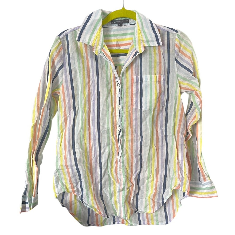 Elliot Lauren Multicolor Pastel Stripe Button Down Shirt 8